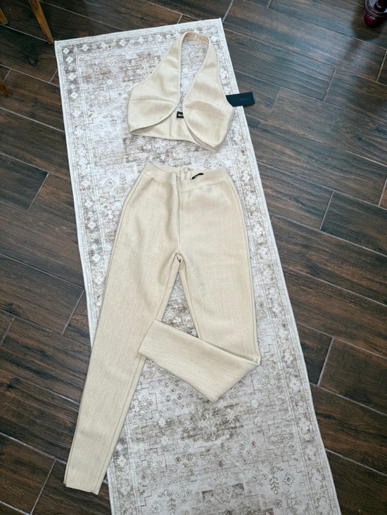 Fashion Nova Pants - Fashion nova Beige Ribbed Knit Halter Top & Pants Set